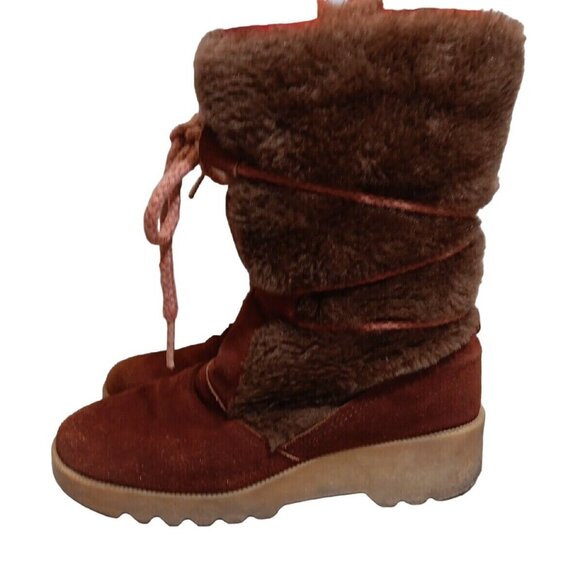 ✅VTG HIPPIE BOOTS BROWN Suede Leather Faux Fur Lining Women's Size 8 *NO INSOLES - Picture 5 of 15